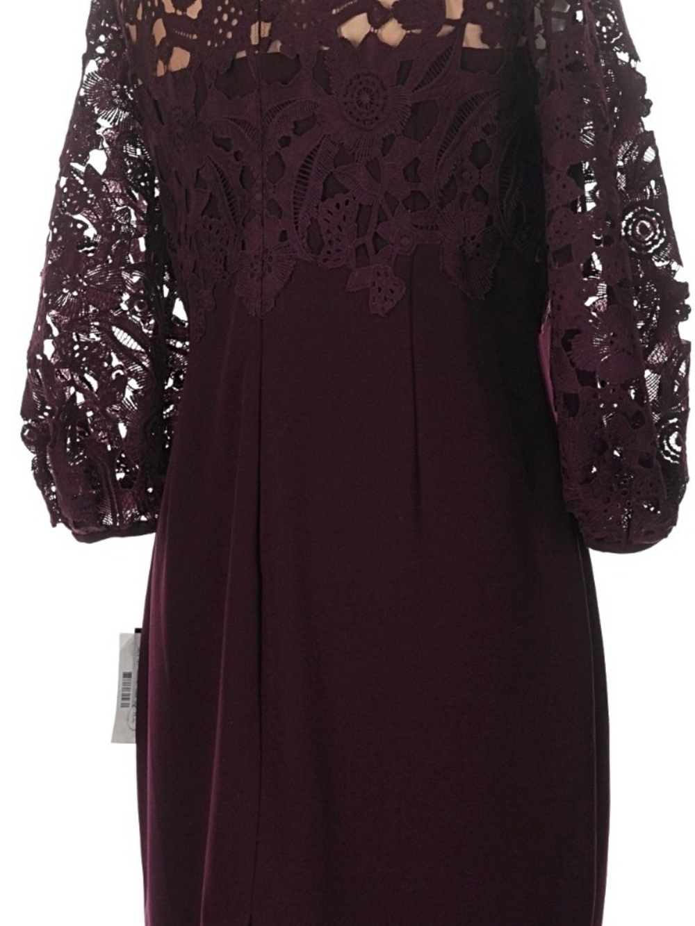 NWT Lauren Ralph Lauren Wine Lace Yoke Sheath Dress with Balloon Sleeves - Picture 2 of 3